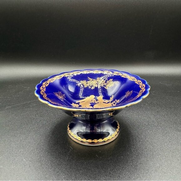 Limoges France Cobalt Blue and Gold “The Proposal” Andre Prevot Trinket Dish - Picture 3 of 13